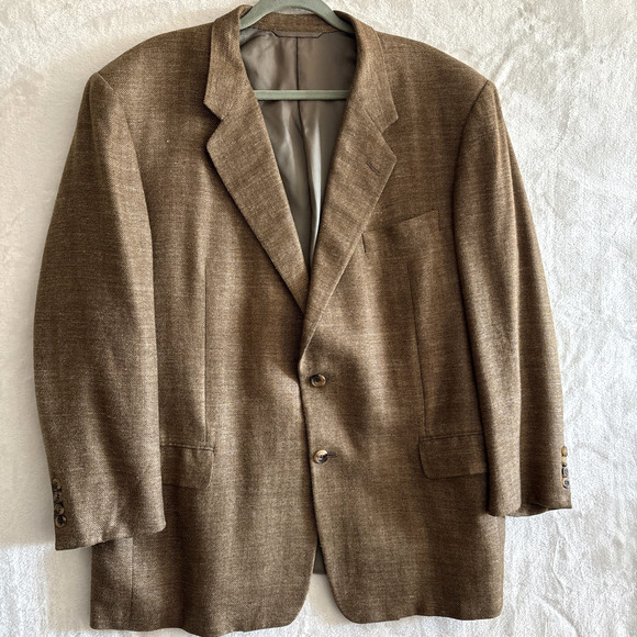 Hickey Freeman Boardroom Blazer Sport Coat 46R Brown Wool Silk Linen Jacket - Picture 1 of 16